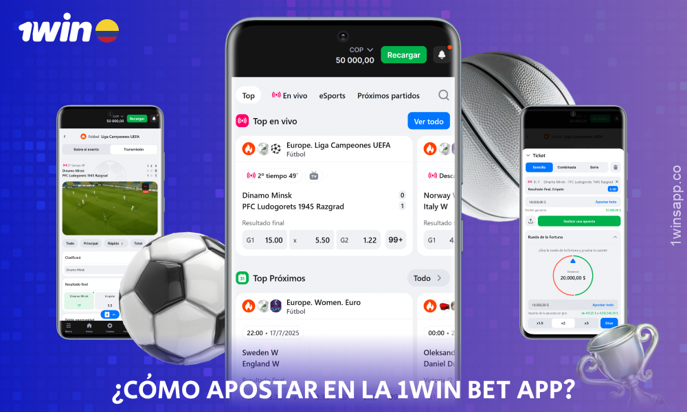 Para realizar apuestas en la app 1win Colombia es necesario seleccionar un evento, especificar el importe y confirmar la apuesta
