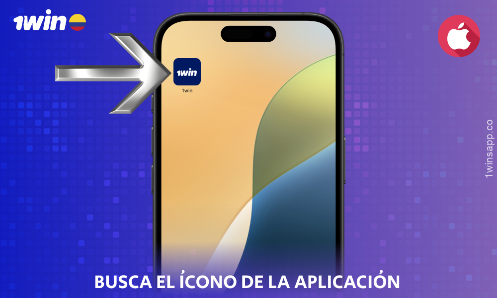 Busca la aplicación instalada 1win Colombia en la pantalla de inicio de tu iPhone