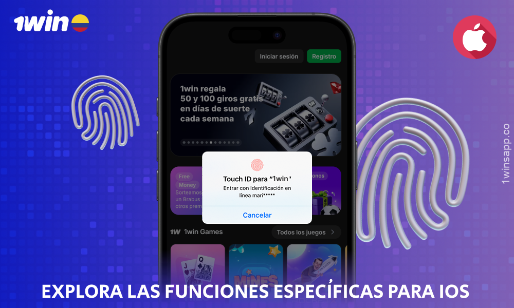 Configura el inicio de sesión en la aplicación móvil 1win Colombia para iOS con Touch ID