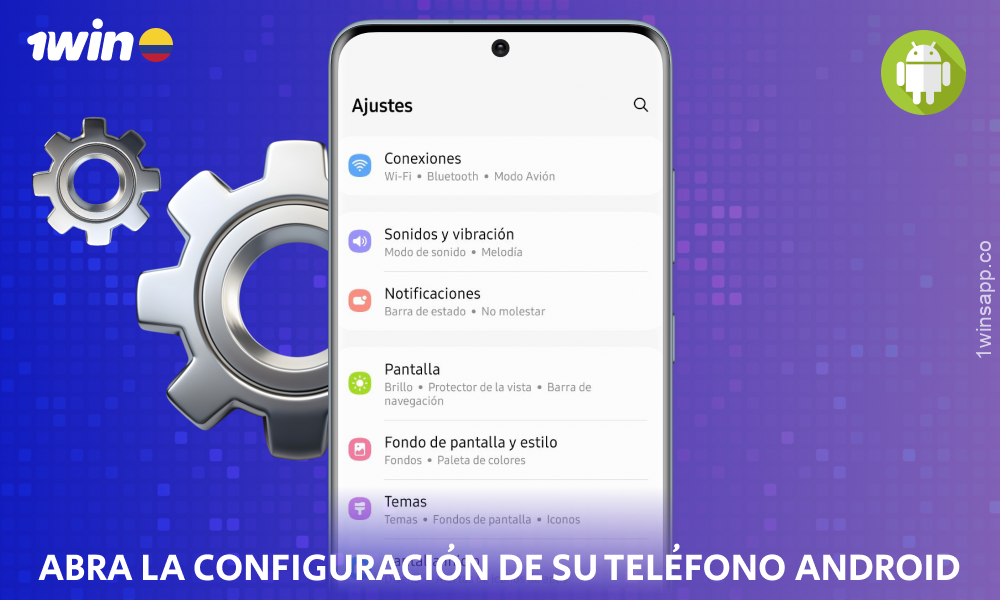Antes de descargar la aplicación 1win para Android, abra los ajustes de su smartphone