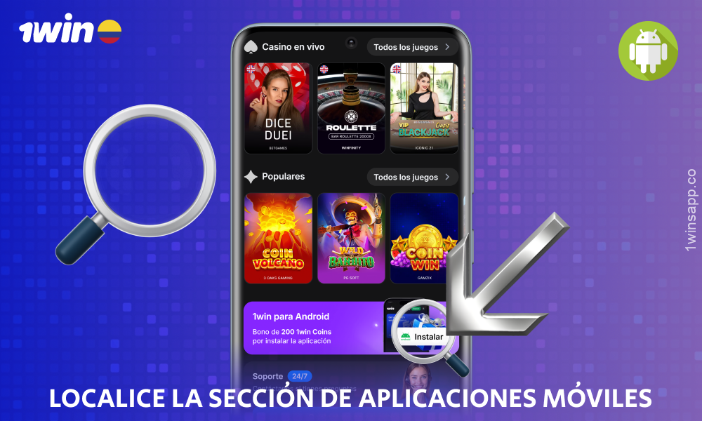 Vaya a la sección Aplicaciones móviles para descargar 1win Colombia para Android